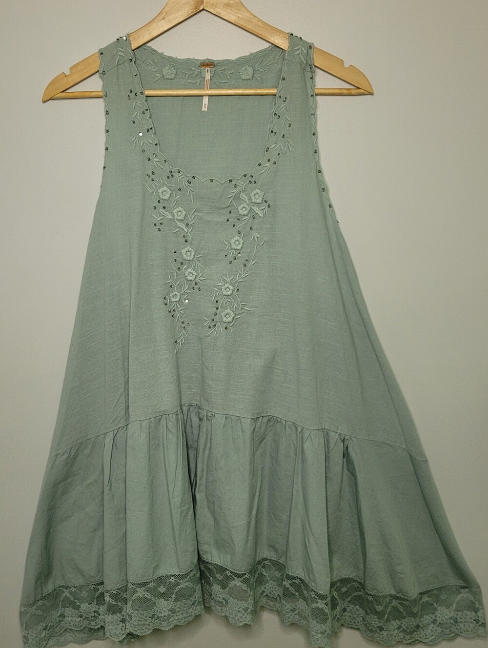 Free People Sage Embroidered Lace Boho Tunic Dress M